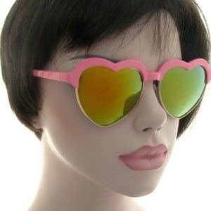 Kiss Accessories - HALFFRAME HEART MIRROR LENS SUNGLASSES PINK NEW Kiss Accessories - HALFFRAME HEART MIRROR LENS SUNGLASSES PINK NEW